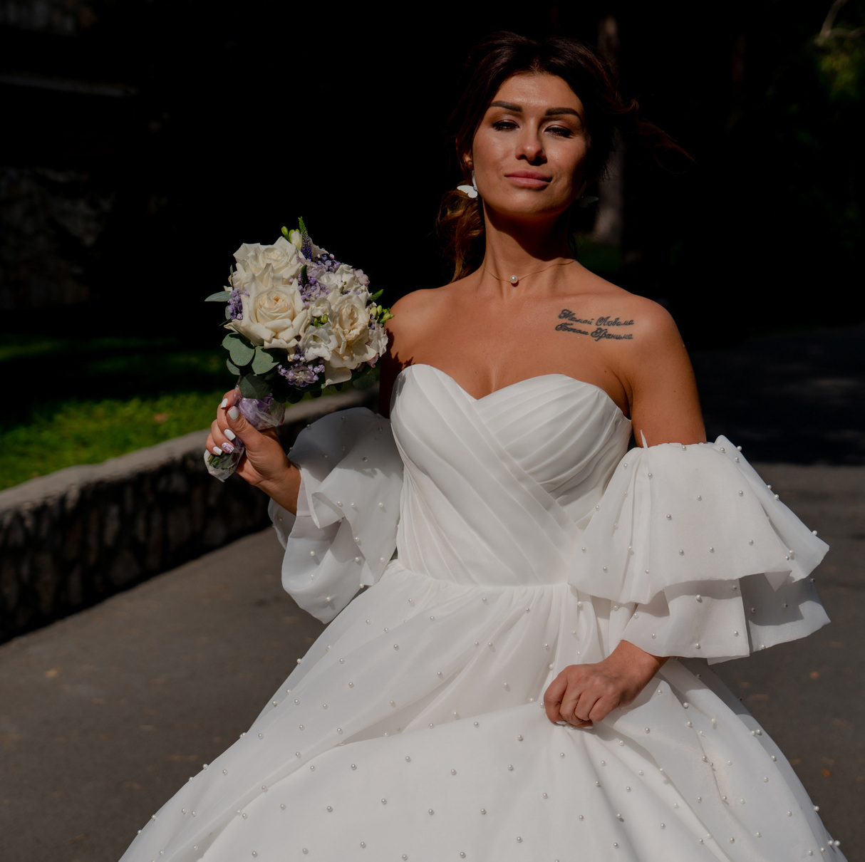 wedding photo, beauty, white dress, portrait, daisy,